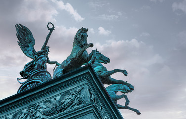 Three horse chariot on top of Prague National Theater