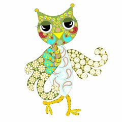 Hand drawn ornamental colorful owl for coloring page and print, stock vector illustration