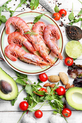 large shrimp and seasonal vegetables