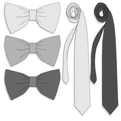 Tie collection. Bow tie. Vector illustration.