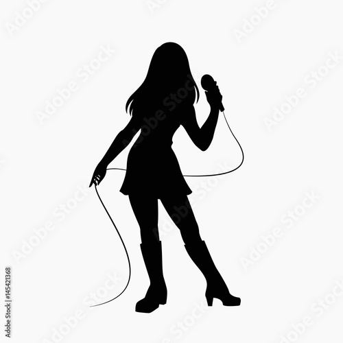 Female Singer Holding Microphone Silhouette On White Background Vector