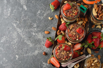 Dessert with muesli and strawberries