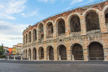 Fototapeta na wymiar The Verona Arena is a Roman amphitheatre in Piazza Bra in Verona, Italy built in the first century
