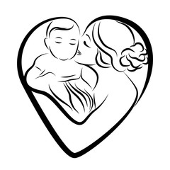 Mother and child sketch in black lines