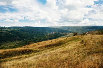 Scenic view of Chervonohorod Castle ruins Nyrkiv village, Ternopil region, Ukraine