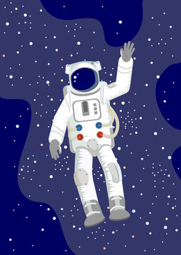 astronaut with rised hand in the Space, vector