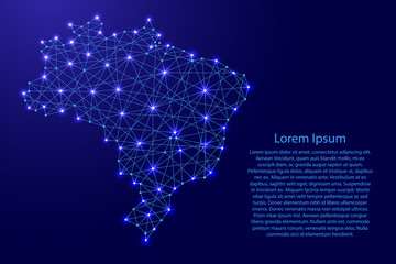 Map of Brazil from polygonal blue lines and glowing stars vector illustration