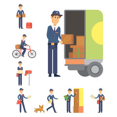 Postman delivery man character vector courier occupation carrier cute male package transportation.