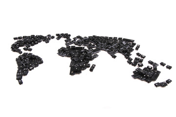 black keyboard keys as world map