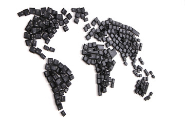 black keyboard keys as world map