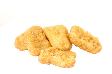Close up of Fried chicken nuggets isolated on white background.