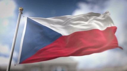 Czech Republic Flag Waving Slow Motion 3D Rendering Blue Sky Background - Seamless Loop 4K