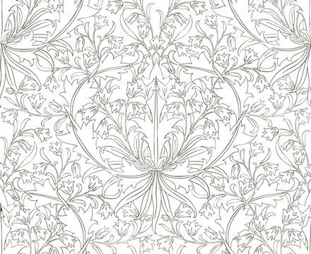 Floral seamless pattern for your design. Modern fabric design pattern. Floral seamless pattern for coloring.