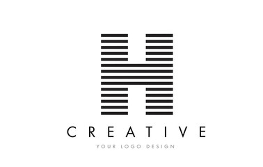 H Zebra Letter Logo Design with Black and White Stripes