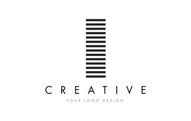 I Zebra Letter Logo Design with Black and White Stripes