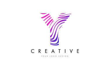 Y Zebra Lines Letter Logo Design with Magenta Colors