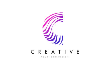 C Zebra Lines Letter Logo Design with Magenta Colors