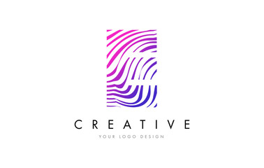 E Zebra Lines Letter Logo Design with Magenta Colors