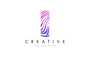I Zebra Lines Letter Logo Design with Magenta Colors