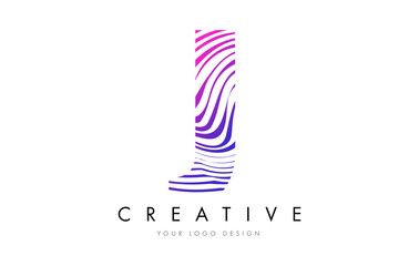 J Zebra Lines Letter Logo Design with Magenta Colors