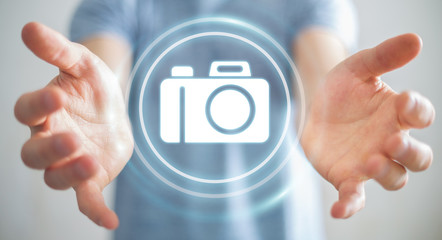 Businessman using modern camera application 3D rendering