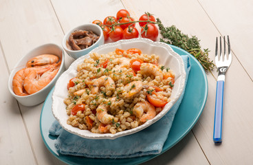 barley salad with shrimp anchovies and tomatoes