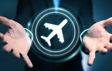 Businessman booking his flight with modern digital application 3D rendering