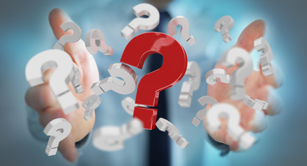 Businessman using 3D rendering question marks