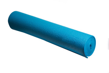 blue yoga mat on a white background