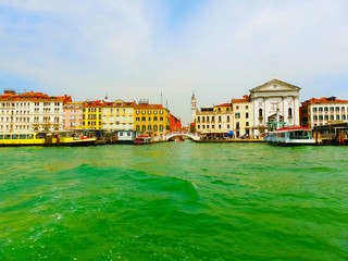 Beautiful view from Grand Canal on colorful facades of Venice