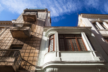 Damaged and renovated colonial architecture in Old Havana, Cuba