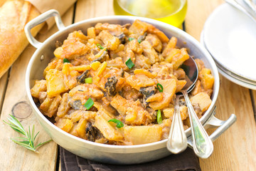 Russian pork stew with potatoes and mushrooms