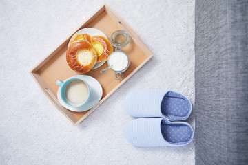 Sweet breakfast. top view, Good morning concept