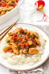 Sweet and sour turkey with bell peppers and carrots