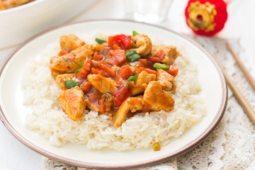 Sweet and sour turkey with bell peppers and carrots