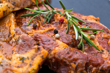 Pork chops, pepper and rosemary marinade.