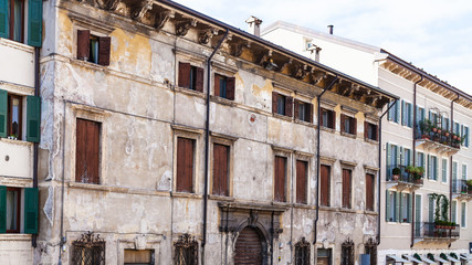 Fototapeta premium facade of old urban houses in Verona city