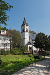 Fototapeta na wymiar Quellenpark with Evangelical Church in Bad Soden am Taunus, Germany
