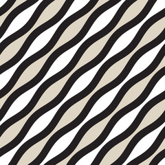 Vector Seamless Geometric Pattern. Monochrome Wavy Lines. Elegant Ripple Stripes