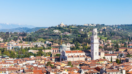 Fototapeta na wymiar above view of Verona city with Duomo Cathedral