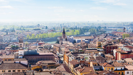 Fototapeta na wymiar view of Verona city with waterfront of Adige River