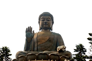 Tian Tan Buddha or Giant Buddha statue at Po Lin Monastery Ngong Ping, Lantau Island, Hong Kong, China isolated on white background