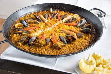 Traditional Spanish dish of rice and seafood