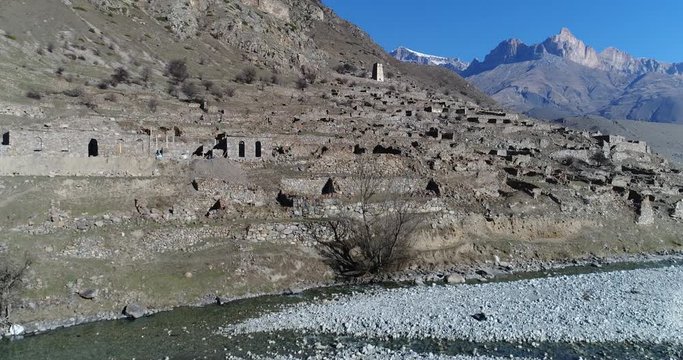 Aerial view of ancient city in mountains