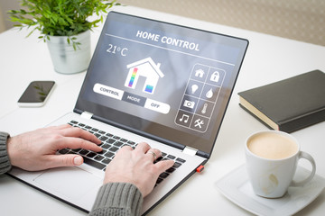 Remote smart home control system on a laptop.