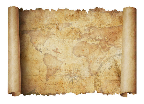 old world scroll map isolated 3d illustration