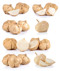 Jicamas on white background