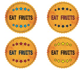 EAT FRUITS text, on round wavy border vintage, stamp badge.