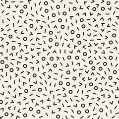 Retro geometric line shapes seamless patterns. Abstract jumble textures. Black and white scattered shapes