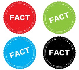 FACT text, on round wavy border stamp badge.